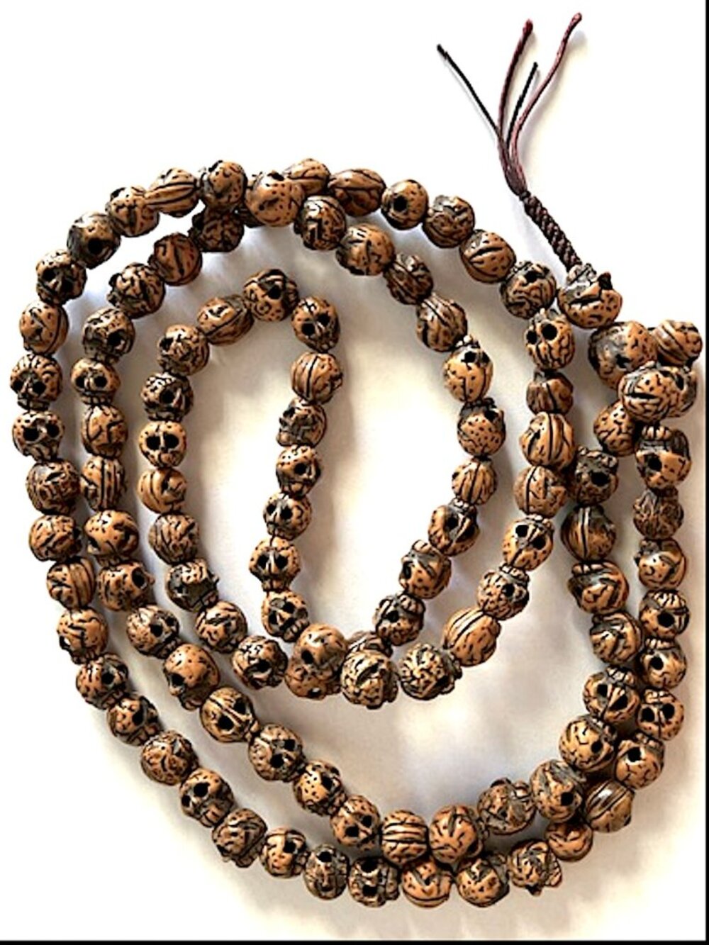 Vintage Skull Buddhist Tibetan Mala Meditation Bead Necklace Hand Carved